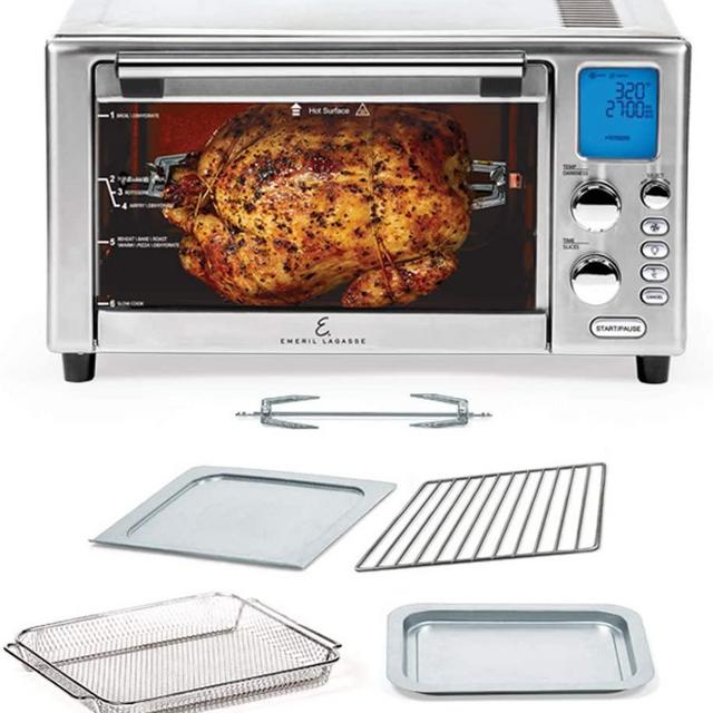 Emeril Lagasse Power Air Fryer 360 Better Than Convection Ovens Hot Air Fryer Oven, Toaster Oven, Bake, Broil, Slow Cook and More Food Dehydrator, Rotisserie Spit, Pizza Function Cookbook Included (Stainless Steel)