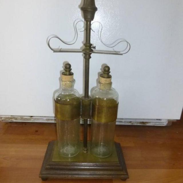 Rare and Unusual Mid Century Modern - Steampunk Tantalus - 2 Decanters in Wood and Copper Stand