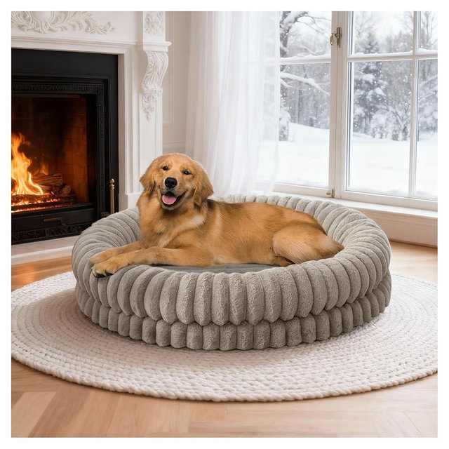 BALANCE Luxury Donut Dog Bed, 43 Inches Round Dog Beds Large Sized Dogs Washable, Orthopedic Calming Dogs Bed for Pets with Anti-Slip Bottom, Oatmeal