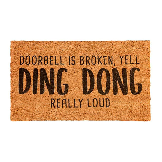 Evergreen Flag Funny Quote Coir Doormat | 28" x 16" Front Door Mat Outdoor Entrance | No Slip Door Rugs Entryway Indoor | Welcome Mats for Dog Muddy Paws | Doorbell Broken, Yell Ding-Dong Really Loud