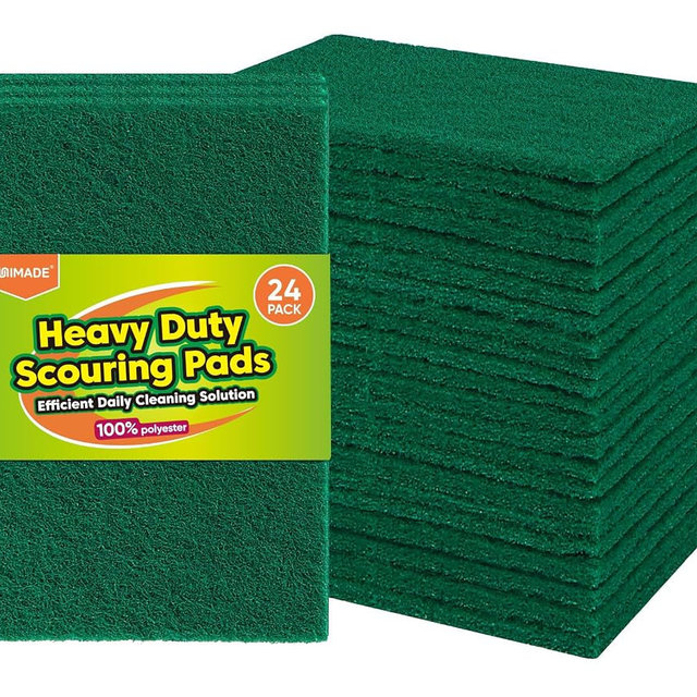 UNIMADE Heavy Duty Scouring Pads, 24Pcs Household Scour Pads for Kitchen, Garage and Outdoors, Reusable Dish Scrubber Pads for Pan and Metal Grill - Green