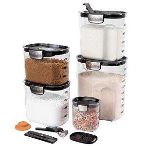 ProKeeper+ Airtight Food Storage Container Set – Clear Plastic Flour and Sugar Canister Set with Magnetic Accessories for Kitchen Organization (Black, 9-Piece)