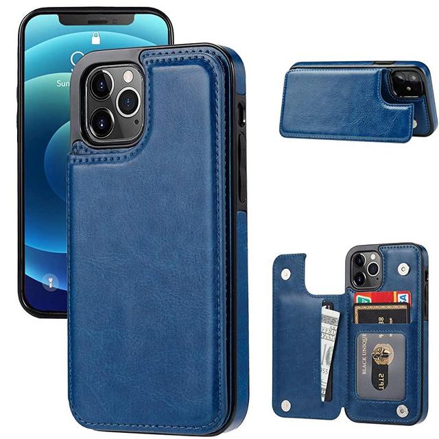 JOYAKI Wallet Case Compatible with iPhone 12 Pro/12,Slim Protective case with Card Holder,Premium PU Leather Card Slots Case with a Screen Protective Glass for iPhone 12pro/12(6.1")-Deepblue