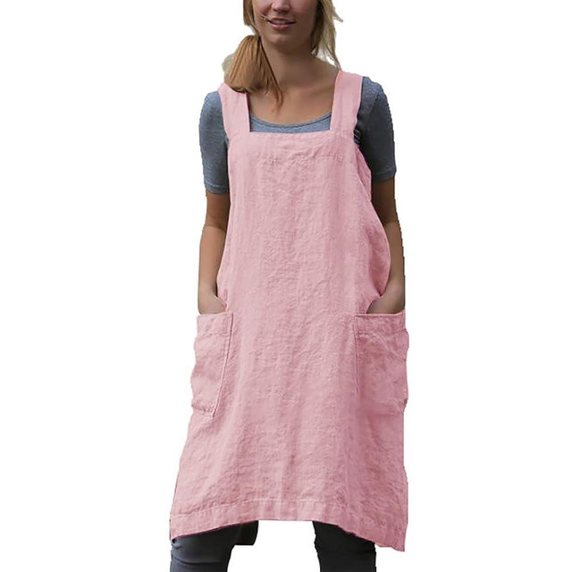 YESDOOD Cotton Linen Apron Cross Back Apron for Women with Pockets Pinafore Dress for Baking Cooking