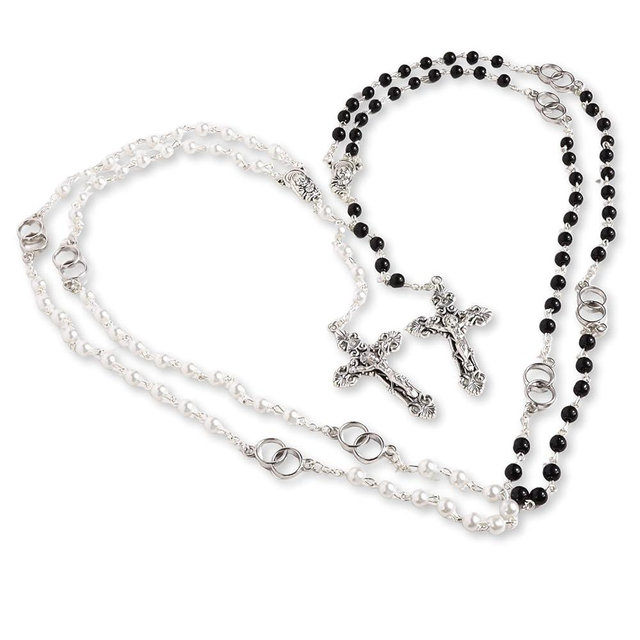 Needzo Wedding Rosary Set, His and Hers Bride and Groom Rosaries, Catholic Traditions, 21.5 Inches