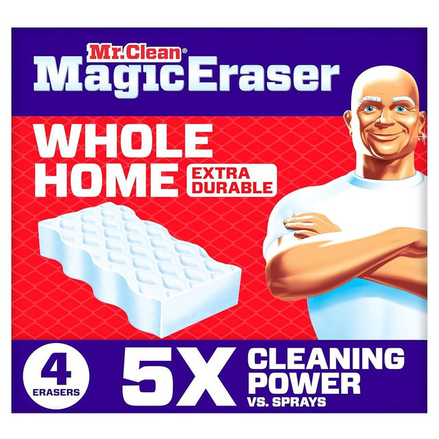 Mr. Clean Magic Eraser Sponge, All Purpose Cleaner, Cleaning Scrubber, Wall, Sneaker, Kitchen, Bathroom, Shower Cleaner, Cleaning Supplies, Melamine Sponge, Cleaning Pads, Extra Durable, 4ct