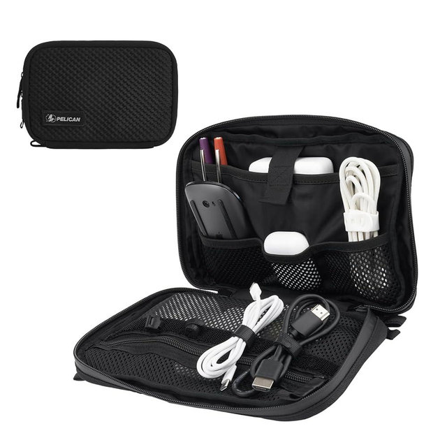 Pelican Electronic Organizer Travel Case - Portable Storage Bag with Multiple Storage Mesh Pockets for Cables, Chargers, Power Bank, AirPods - Cord Organizer and Airplane Travel Essentials Bag - Black