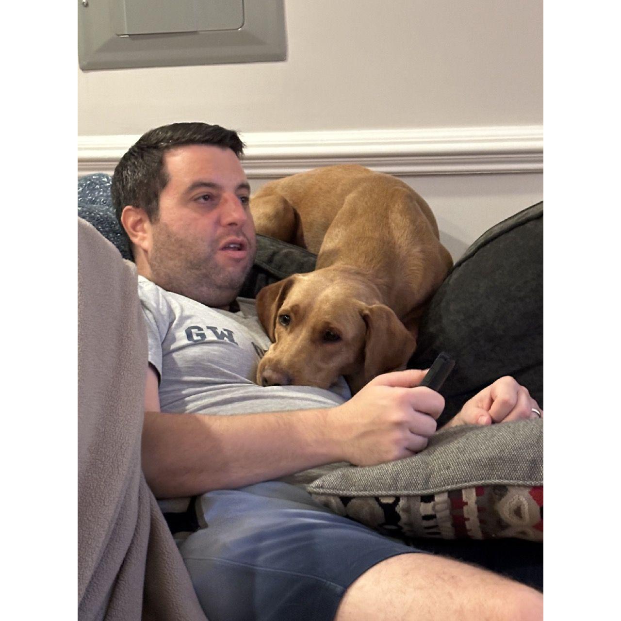 Matt and Bernadette cuddle time