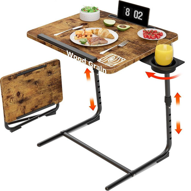 NUTIKAS Folding TV Tray Adjustable Dinner - Trays for Eating On Couch Wooden Tables Mate Stand Foldable Desk Table with Cup Holder Portable