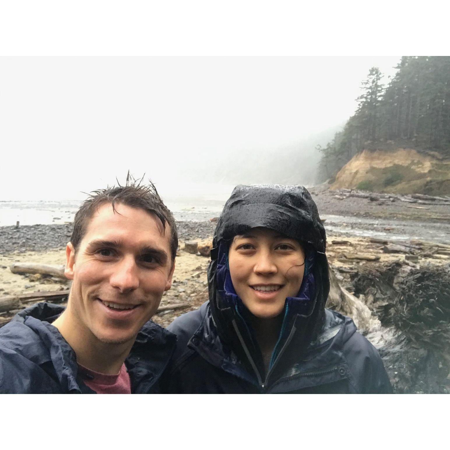 Embracing the PNW life at Ecola state park in 2021 - rain soaked and about to jump in the ocean!