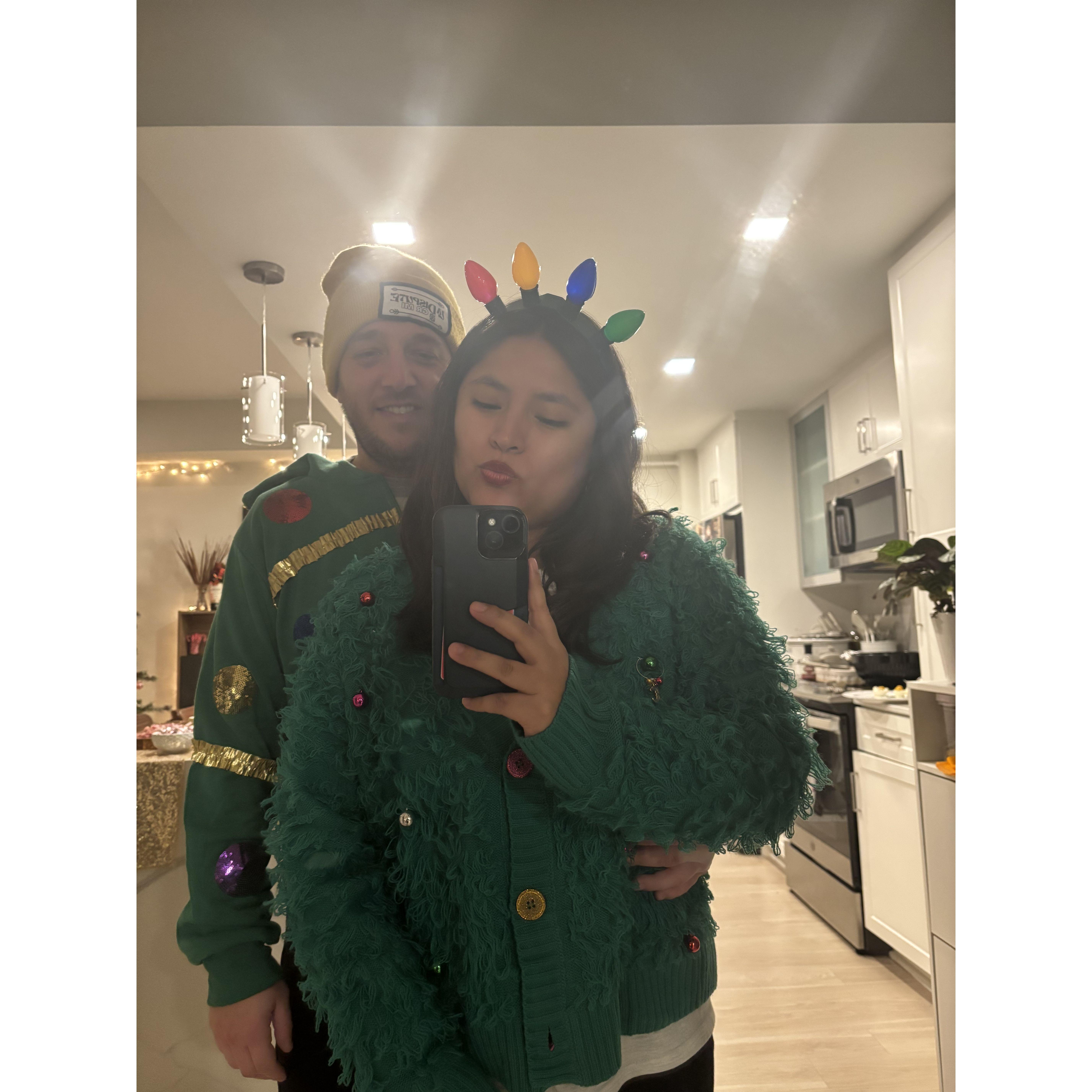 Dressed up as Christmas trees