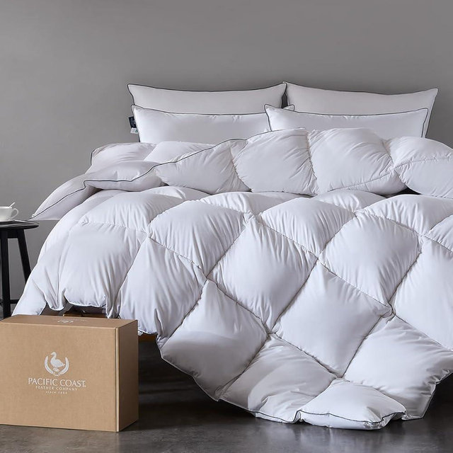 Pacific Coast Premium Goose Down Fiber Comforter King Size, 420TC 100% Cotton Shell, All-Season Comforter with Hidden Baffle Box & Double-Stitched Piping (106"x90")