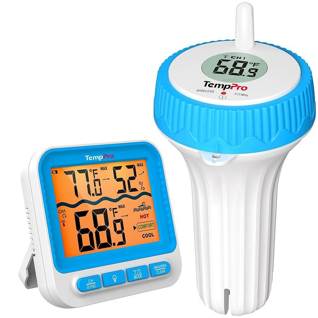 TempPro Waterproof Wireless Pool Thermometer Easy Read, Digital Pool Thermometer Floating for Swimming Pool, Hot Tub, Cold Plunge, Pond, Upgraded IPX8 Water Temperature Monitor (Previously ThermoPro)