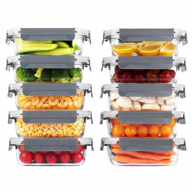Vtopmart 10Pack 22oz Glass Food Storage Containers with Lids, Meal Prep Containers, Airtight Lunch Containers Bento Boxes with Snap Locking Lids for Microwave, Oven, Freezer and Dishwasher