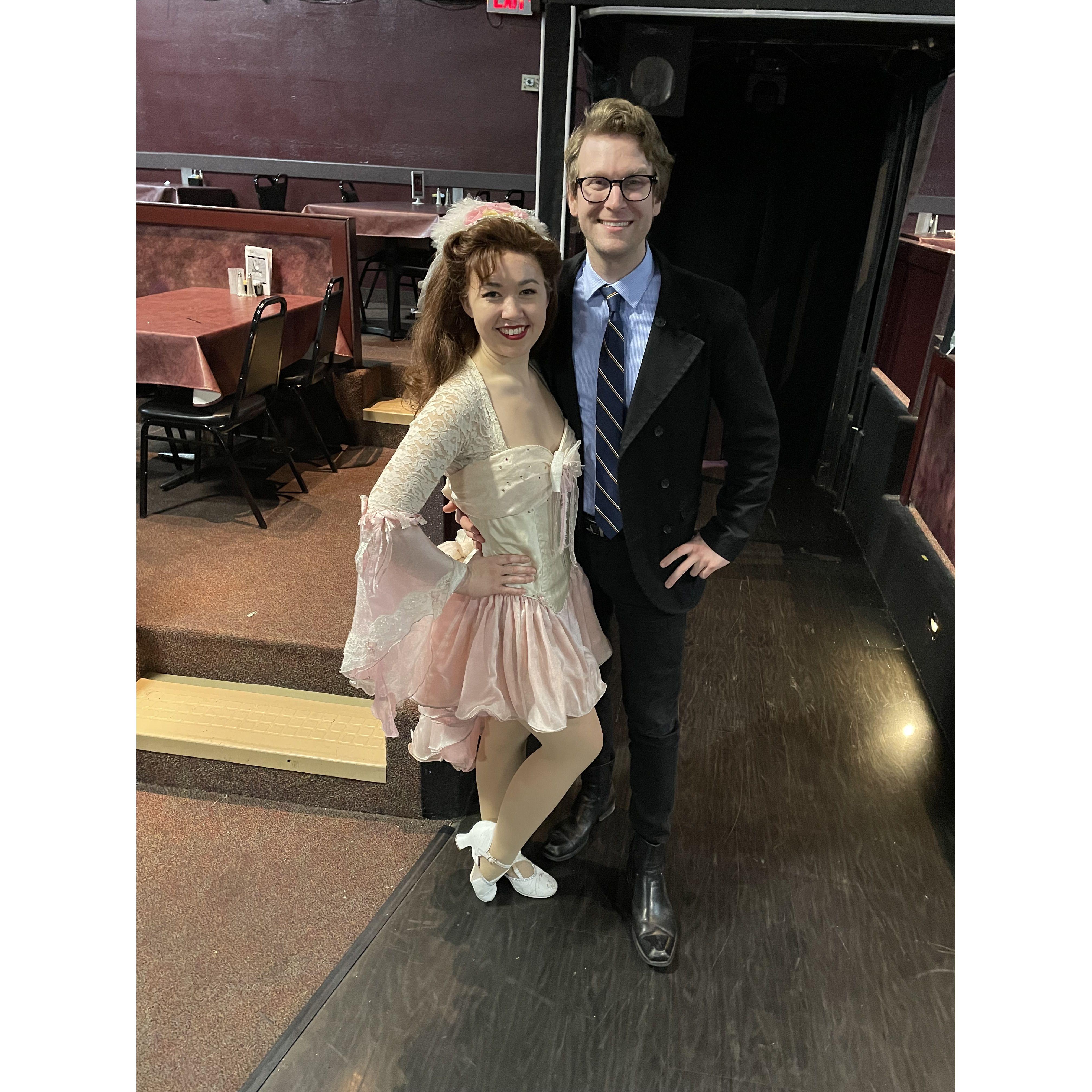 Morganne in the musical Spamalot. Conrad played the role of audience member.