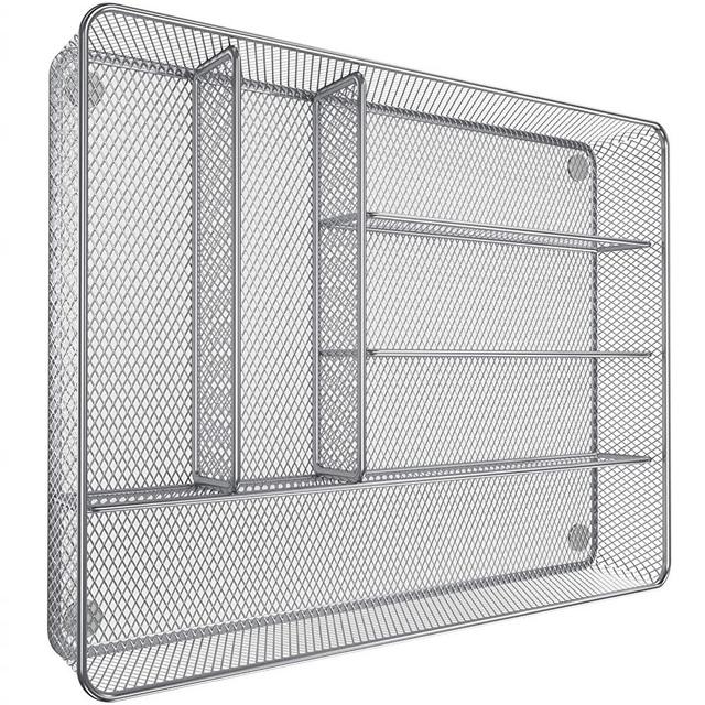 Pipishell Mesh Drawer Organizer Tray for Cutlery Silverware Flatware, 6 Compartments Kitchen Utensils Holder with Anti-slip Mats, Drawer Dividers for Knives Fork Spoon Office Supplies, Large