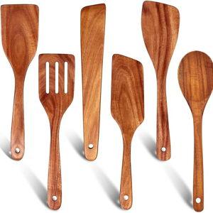 6 Pcs Best Flat Wood Spatula Set Teak Wooden Spoon for Cooking Utensils Slotted Turner Spatula Non Toxic Kitchen Utensil Set Scraper Spurtle Serving Turner Bamboo Cooking Spoons Egg Flipper Spatulas