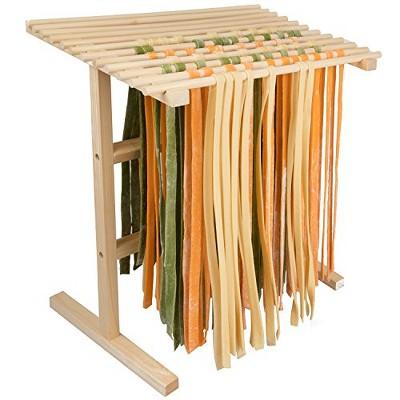 Pasta Drying Rack by Cucina Pro- All Natural Wood Construction Stander & Handles - 12 Feet of Noodle Drying Space for Spaghetti and More