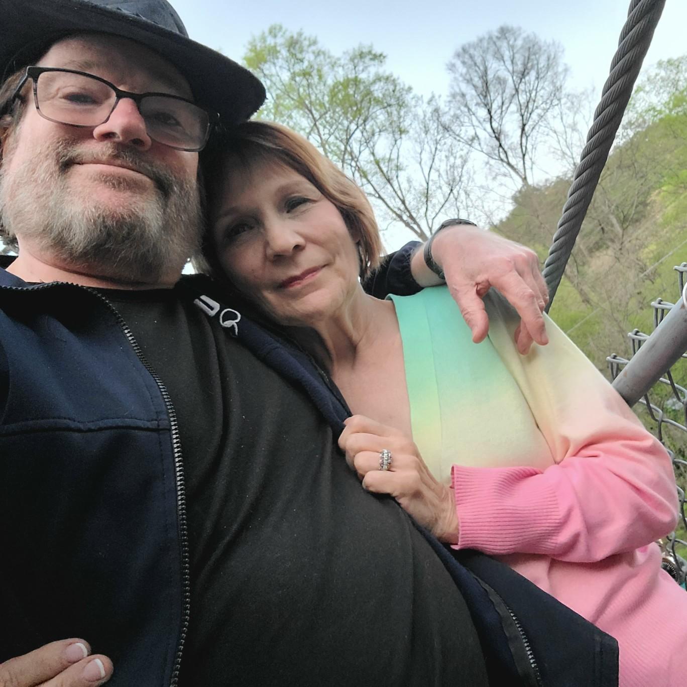 On the Townsend, Tennessee swinging bridge, where we added our own "lock of love".