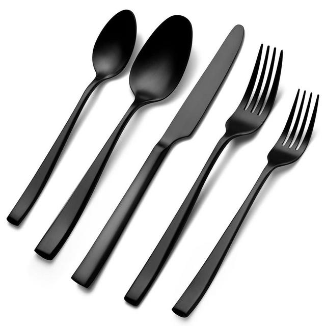 Matte Black Silverware Set, EIUBUIE 40-Piece Premium Stainless Steel Black Cutlery Set for 8, Matte Flatware Set, Black Kitchen Utensils Sets Include Forks Spoons Knives