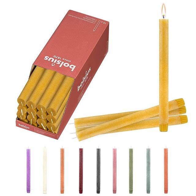 BOLSIUS 16 Pack Yellow Rustic Household Candles - 10.5 Inch - Premium European Quality - 13 Burn Hours - Natural Eco-Friendly Plant-Based Wax - Unscented Dripless & Smokeless Party Décor Candlesticks