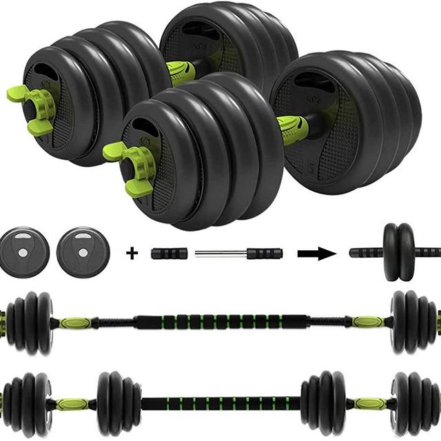 ER KANG 3 in 1 Adjustable Dumbbell Set with Connecting Rod Used As Barbell, Ab Roller Wheel for Home Gym, Workout, Whole Body Training, 2 Pieces