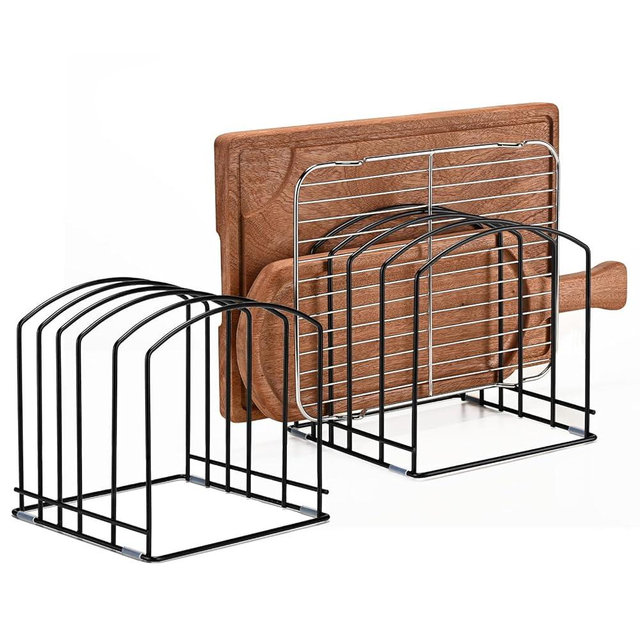 ziroland 5-Slot Cutting Board Organizer, Bakeware Organizer, and Kitchen Cabinet Organizer for Baking Trays and Cookie Sheets (2pcs 5 Slots for two size)