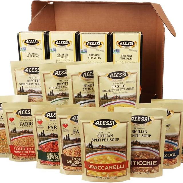 Alessi Taste of Italy Holiday Variety Gift Box, Sampler of Culturally Inspired Soups, Risottos, Farros and Premium Bread Sticks