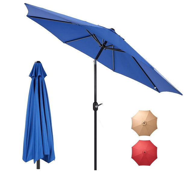 DUMOS 9FT Outdoor Patio Umbrella with Push Button Tilt and Crank, Table Umbrellas 8 Sturdy Ribs Waterproof for Pool,Market, Terrace, Beach, Outdoor Restaurant Blue