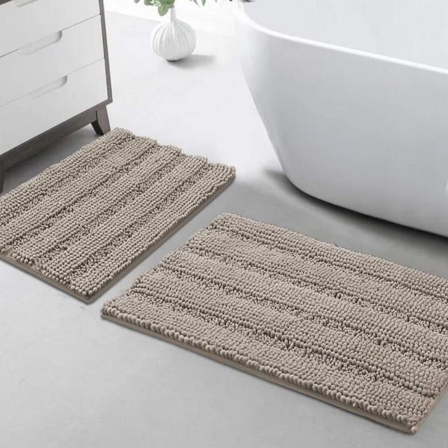 Chenille Area Rug (Non-Slip) Kitchen and Bathroom Mat Rug Super Water Absorbent Soft Microfibers,Machine-Washable,Hand Tufted Heavy Weight, Taupe, Size 20"X32" & 17"X24"