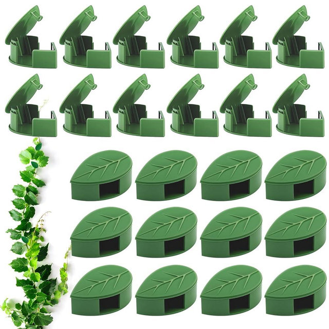 BESMYJ Plant Clips for Climbing Plants Indoor-Outdoor: 60 Pcs Reusable Green Leaf Shape Clip - Plant Friendly & Strong Support Vines Plants to Grow - Home Garden Accessories (72 Pcs Stickers)