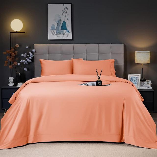 Shilucheng Cooling Breathable Bamboo_ Bed Sheets Set - Queen Size,1800 Thread Count Super Silky Soft with 16 Inch Deep Pocket, Machine Washable, 4 Piece (Queen,Coral)
