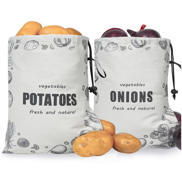 TOGETRUE Potato Onion Storage Bag, Washable Canvas Onion and Potato Storage Bag, Drawstring Garlic Onions Potatoes Keeper with Side Zipper for Pantry, Kitchen, Refrigerator (Potato Onion Bag)