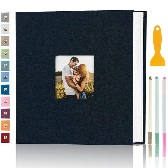 Photo Album Self Adhesive Pages for 4x6 5x7 8x10 Pictures Magnetic Scrapbook Photo Albums with Sticky Pages Books with A Metallic Pen for Baby Wedding Family 13.2x12.8 Black 120 Pages