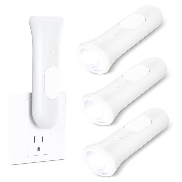 ROSSEX 4 in 1 Emergency Lights for Home Power Failure, 3 Pcs Rechargeable LED Flashlight Plug in Wall, Automatic Turn-On Power Outage Night Light Flashlight for Hurricane Preparedness Items