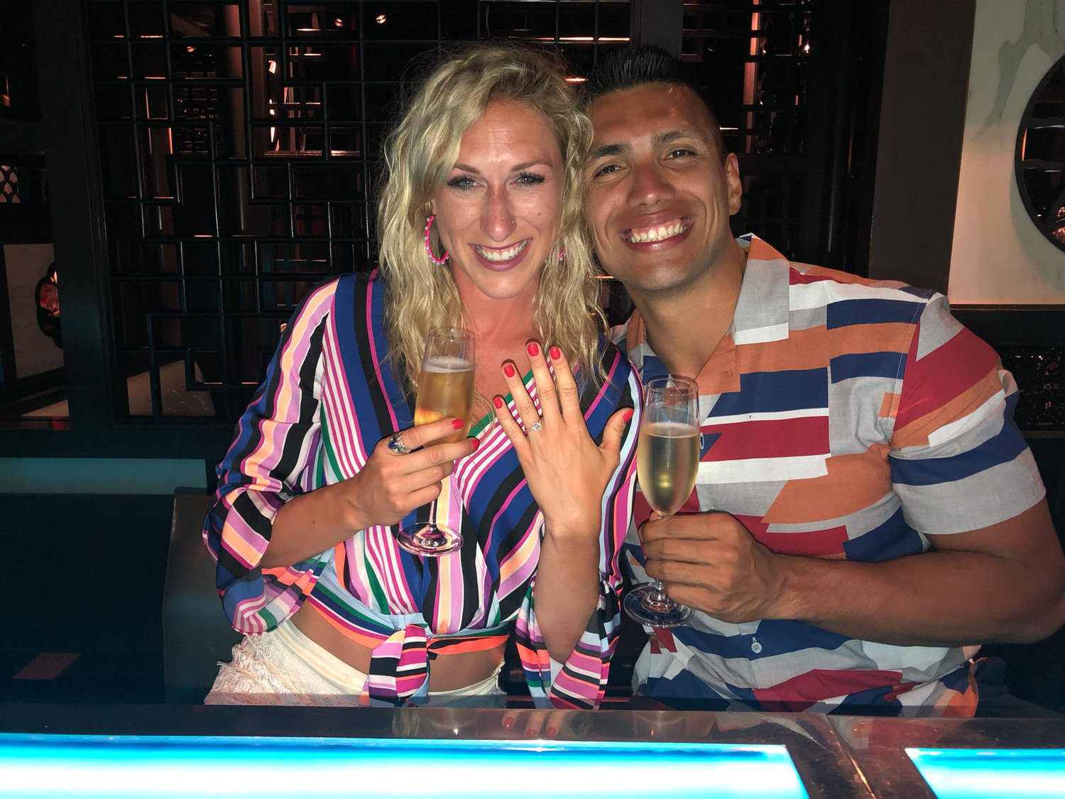 Celebratory champagne at the Hakkasan bar & restaurant in the Fountainbleau. We were getting drinks here right before the proposal, so had to come back in and get champagne!