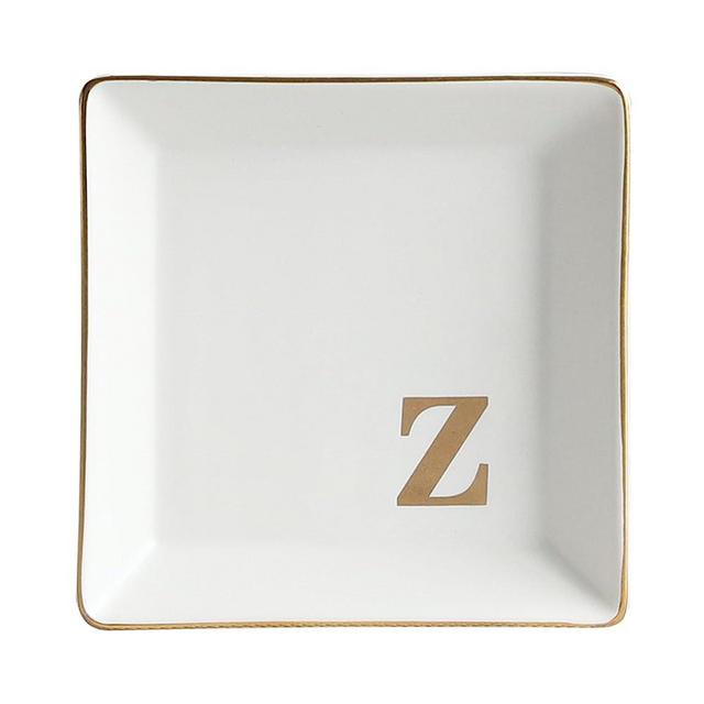 COLLECTIVE HOME - Ceramic Jewelry Tray, Monogram Decorative Trinket Dish for Rings Earrings Necklaces Bracelet Watch Keys, Birthday Mother's Day Christmas Gift for Women, 4" x 4" (Z)