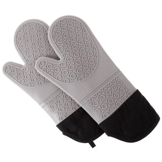 Silicone Oven Mitts - Extra Long Professional Quality Heat Resistant with Quilted Lining and 2-sided Textured Grip - 1 pair Gray by Hastings Home