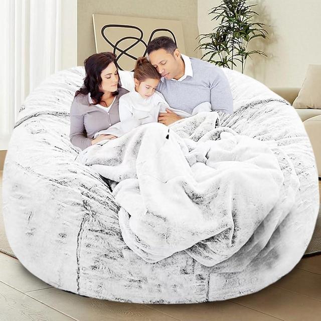 HDMLDP Bean Bag Chair for Adults Kids Without Filling Comfy Oversized Round Beanbag Chair for Stuffed Animal Storage Bedroom Living Room Chairs, 6FT, Dusty White