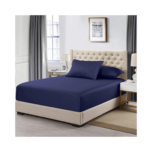 Egyptian Linens Cotton Fitted Sheet Only - Solid 600 Thread Count Navy King