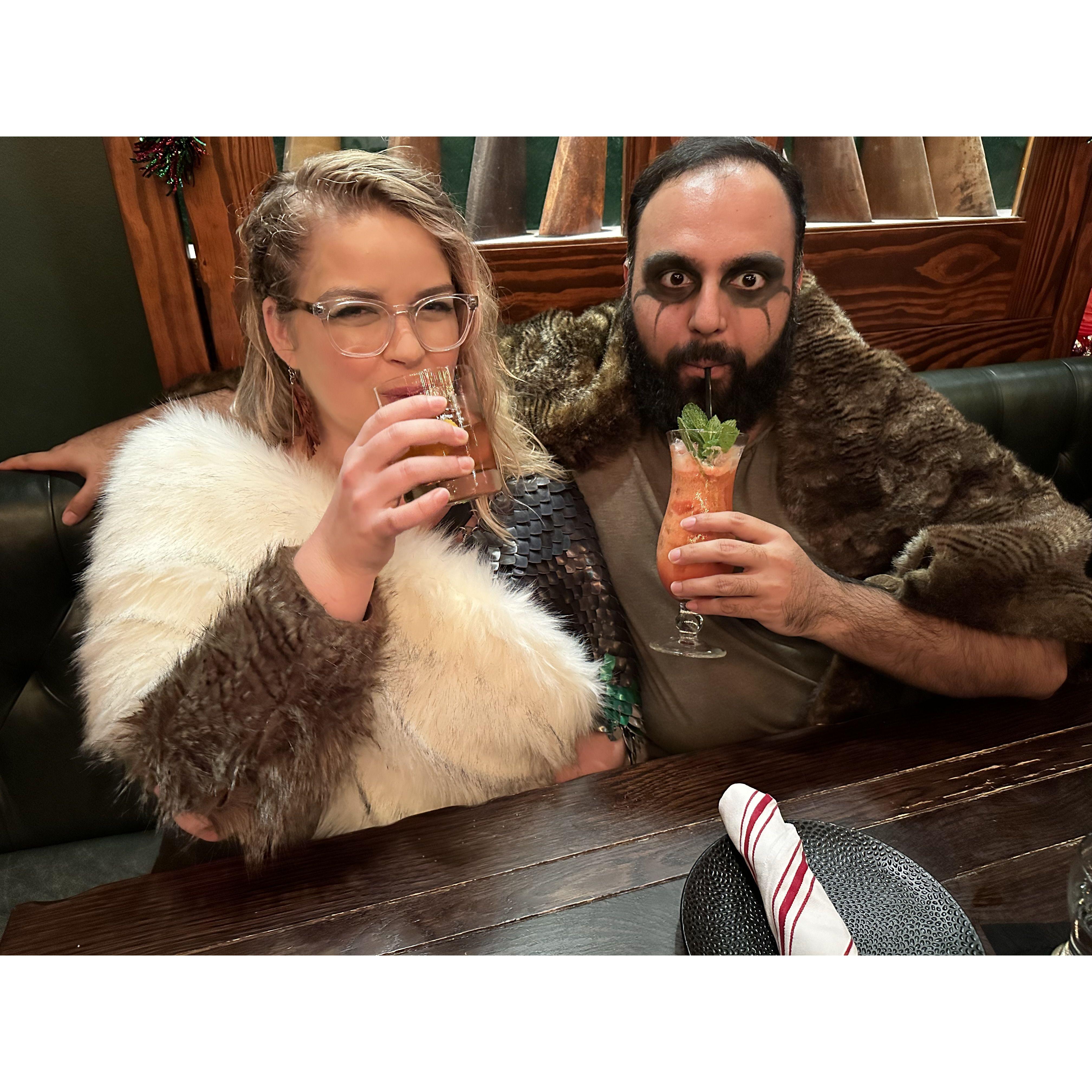 In Norge... Kelsey and Rahum attended a party at the Cavalier where all the guests came as Vikings. Kelsey made their costumes  and did their make up day of.