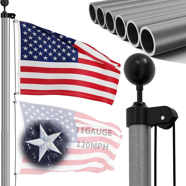 FFILY 11 Gauge Heavy Duty Flag Pole, 30 FT Extra Thick Aluminum Flagpole Kit for Outside House In Ground, 120MPH Wind Tested