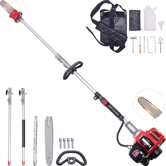 EIDOWA 48CC Gas Powered Pole Saw 16FT Reach, 3.5HP Gas Pole Saws for Tree Trimming with 11.8" Guide Bar, Auto Oiling & Shoulder Strap, Professional Gas Powered Chainsaw for Tall Trees (GZJ-002)