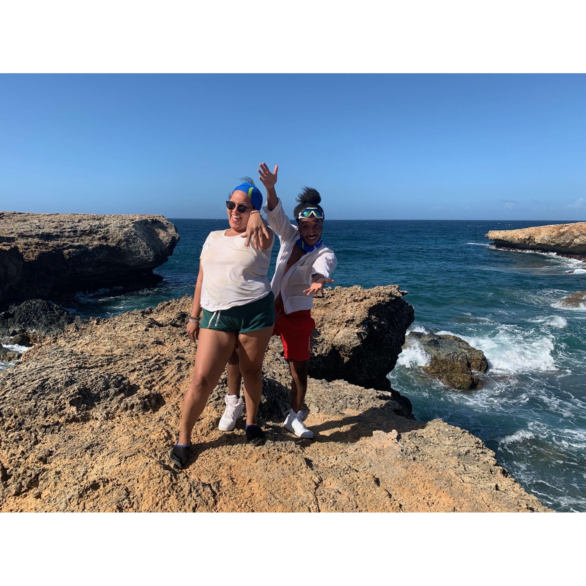 We engaged! Photo after ATV the mountains of Aruba