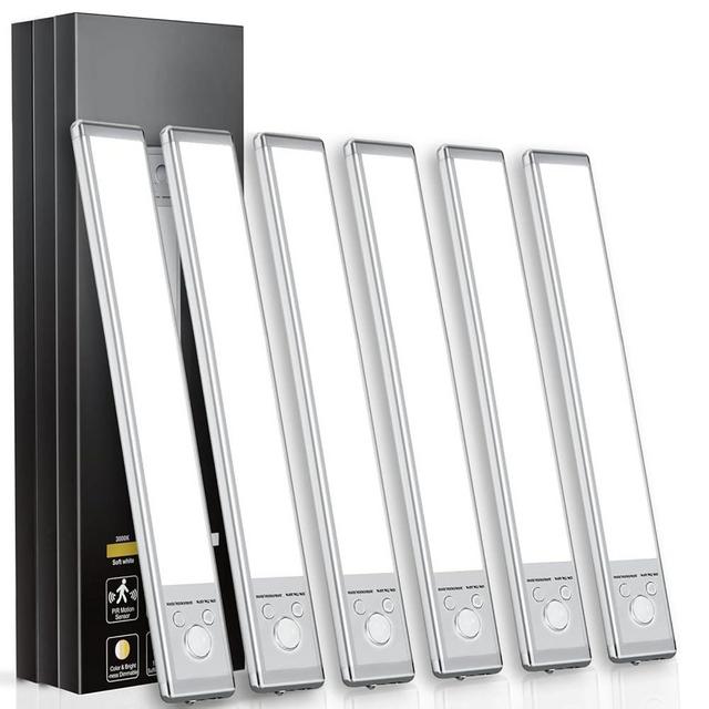 Under Cabinet Lights,76 LED Operated Motion Sensor Light Indoor,1500mAh USB Rechargeable Closet Lights, 6 Pack Magnetic Dimmable Closet Lights，Wireless Under Counter Lights for Kitchen, Stairs.