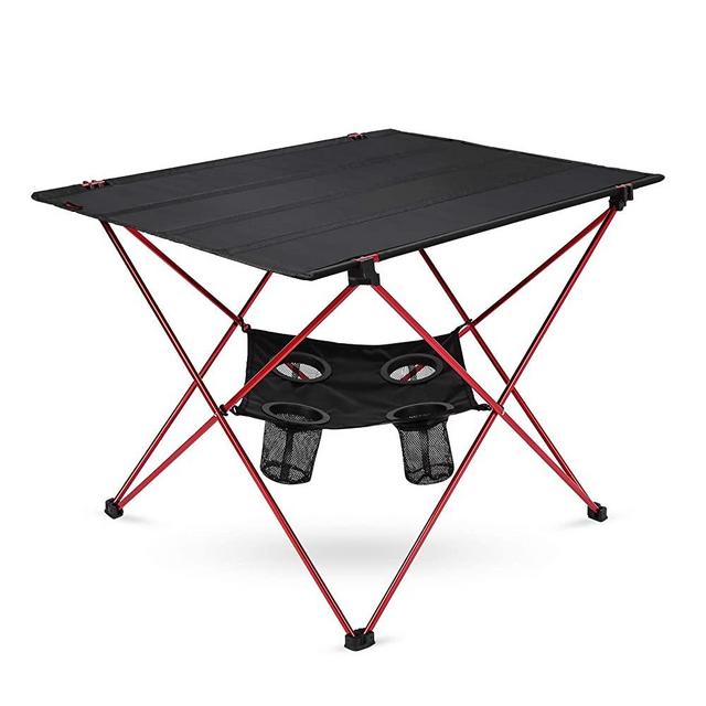 DEERFAMY Lightweight Camping Table with Cup Holder Portable Picnic Table Folding Table with Travel Bag for Beach Barbecue Hiking Tailgate Fishing