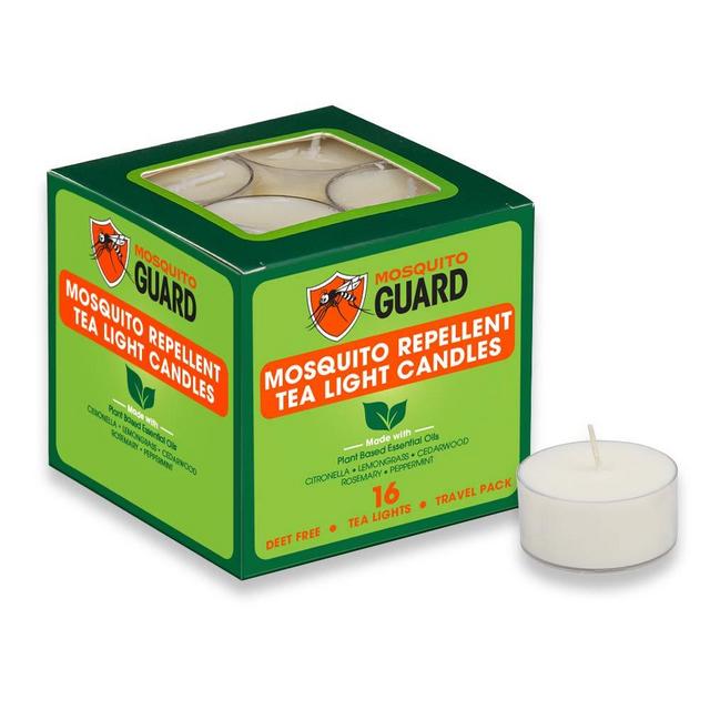 Mosquito Guard Repellent Tea Light Candles (16 Pack) Made with Natural Plant Based Ingredients - Citronella, Lemongrass, Rosemary, Cedarwood Oil- Deet Free