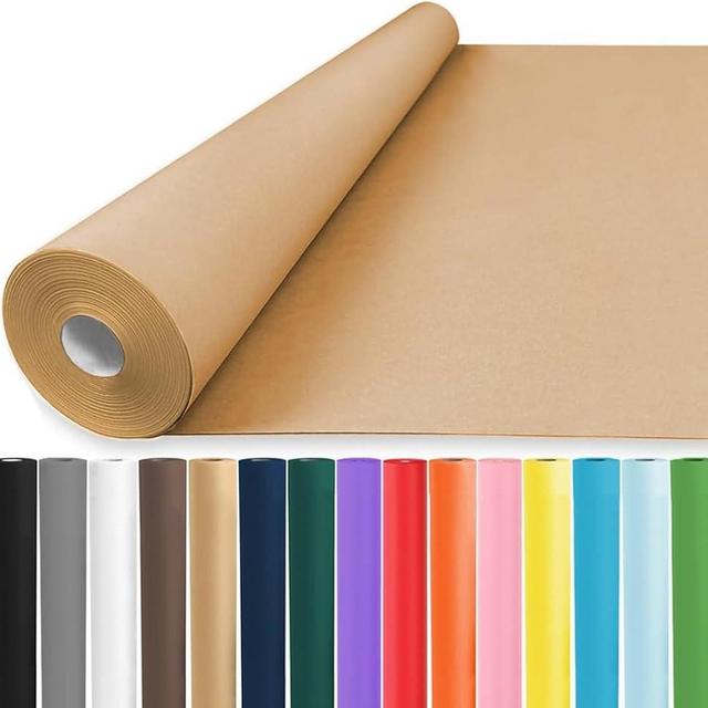 Vanhench 17.5" x 3600" (300') Brown Kraft Paper Roll, Birthday Wrapping Paper, Color Art Kraft Craft Paper for Bouquet Flower Crafts Packing Poster Bulletin Board Paper Floor Covering Table Runner