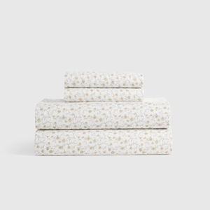 Queen Classic Organic Percale Sheet Set in Toffee Florette