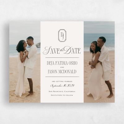 Beige Typography Wedding Save the Date - Sage Multiphoto